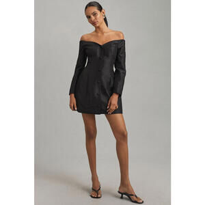 Anthropologie x Hutch - Black Off-Shoulder Button-Front Mini Dress, Size XS